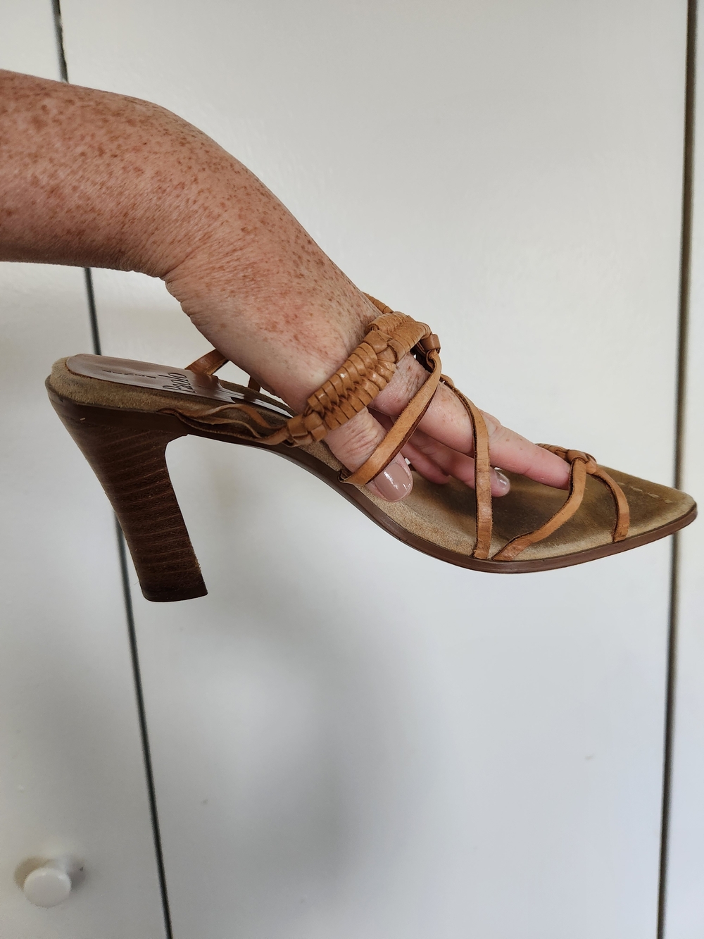 Paolo Tan Strappy Woven-Heel Sandals